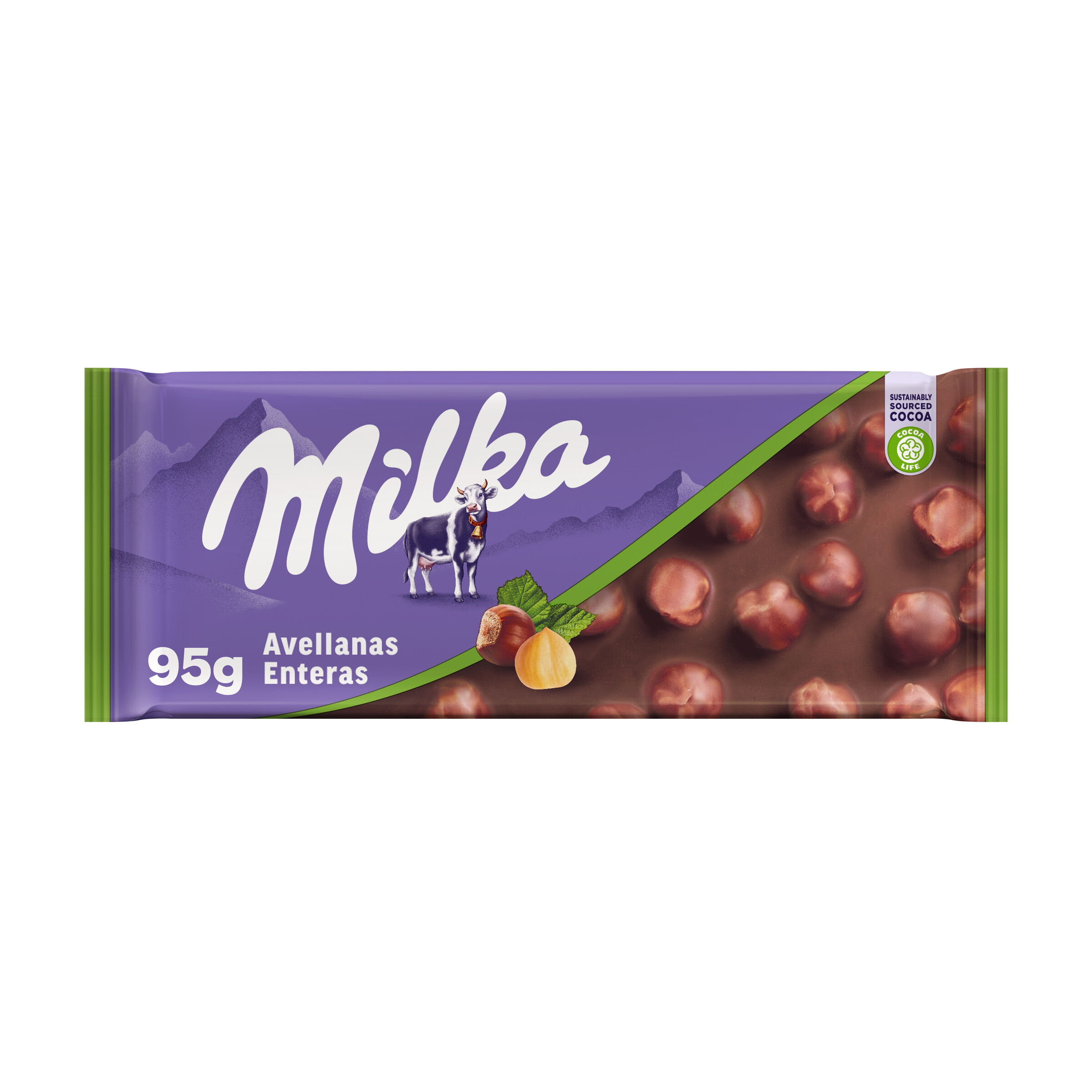 Chocolate con leche y avellanas enteras Milka 95g