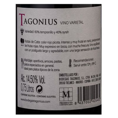 Vino tinto Tagonius tempranillo