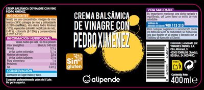 Crema bals&aacute;mica de vinagre con Pedro Xim&eacute;nez Alipende 400ml