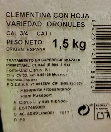 Mandarina o clementina cesta 1,5kg