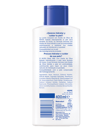 Body milk Nivea 400ml con aceite de oliva para piel seca