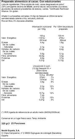 Cacao soluble instant&aacute;neo Nesquik 0% 320g