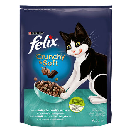 Pienso gato Félix 950g Crunchy & Soft salmón