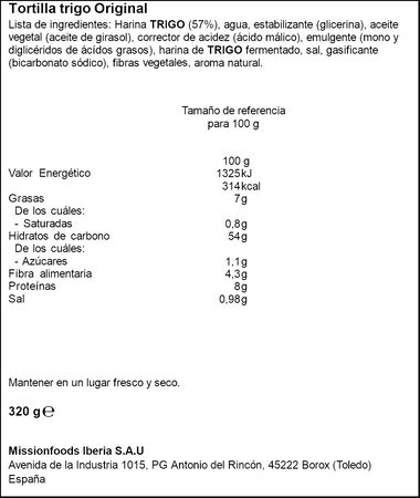 Tortilla De Trigo Mission 320G