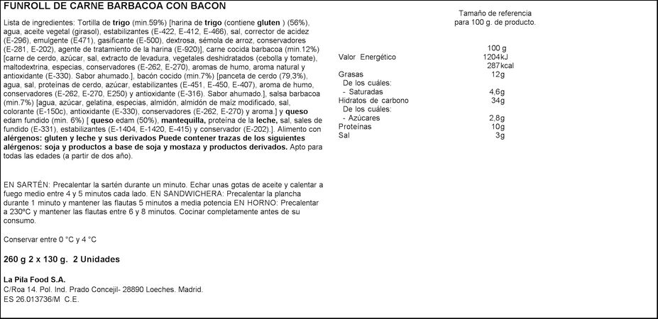 Flautas carne barbacoa con bacon La Broche 260g