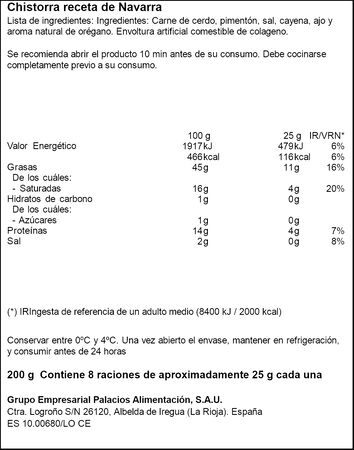 Chistorra receta de Navarra palacios 200gr