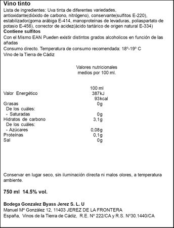 Vino tinto Tierra de Cádiz Finca Moncloa 75cl