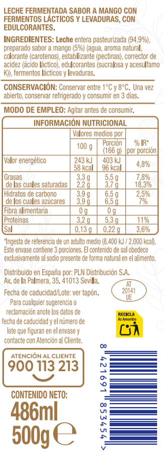 Kéfir liquido Alipende 500gr mango