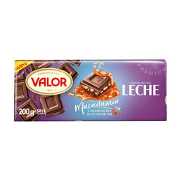 Chocolate con leche y nueces de macadamia caramelizada al punto de sal Valor 200g