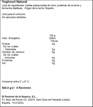 Yogur artesanal de vacas de pasto Pastoret 500g natural