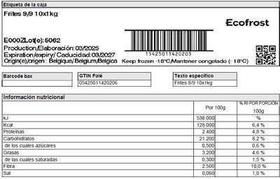 Patatas prefritas Ecofrost tradición 1kg