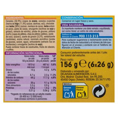Barritas cereales con plátano y chocolate Alipende 156g