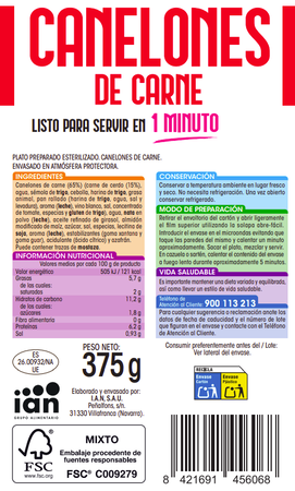 Canelones de carne Alipende 375g