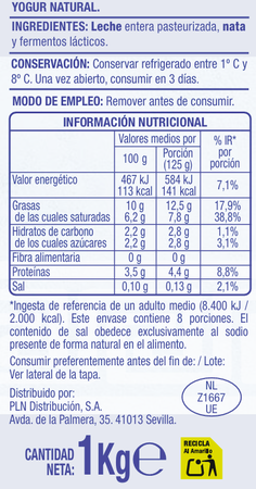 Yogur griego natural cremoso Alipende 1kg