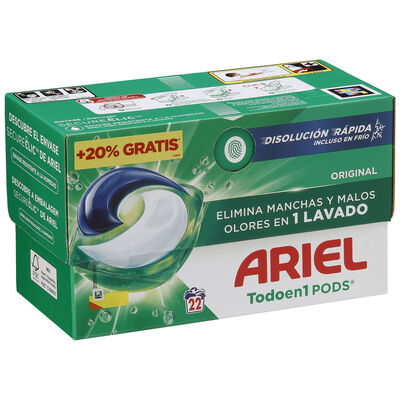Detergente en capsulas pods Ariel 18+4 lavados original