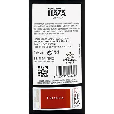 Vino tinto DO Ribera del Duero Condado Haza crianza