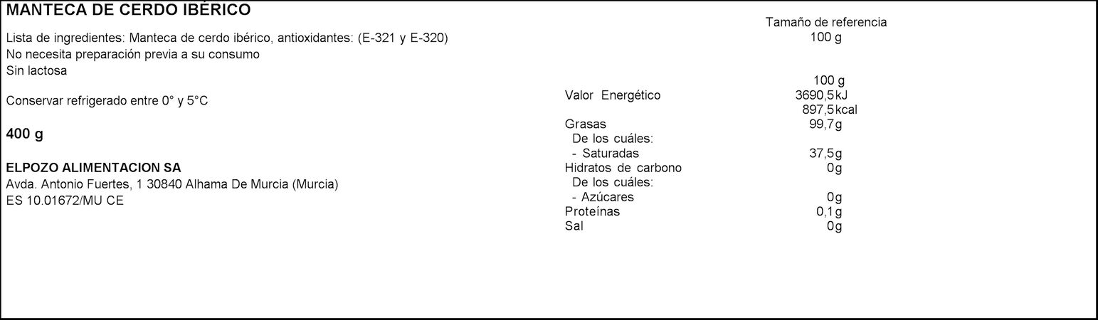 Manteca de cerdo ibérica ElPozo 400g
