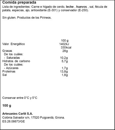 Paté montañés al horno en lonchas artesanales Carlit 100g