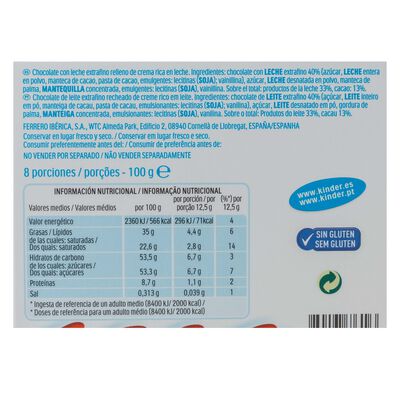 Barritas de chocolate con leche Kinder 8u