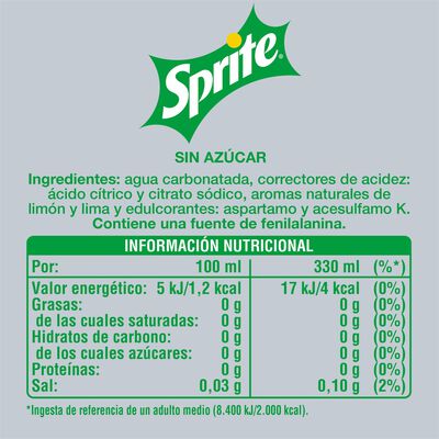 Refresco lima-lim&oacute;n Sprite lata 33cl zero az&uacute;car