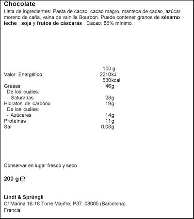 Chocolate negro 85% excellence Lindt pack 2 x 100gr