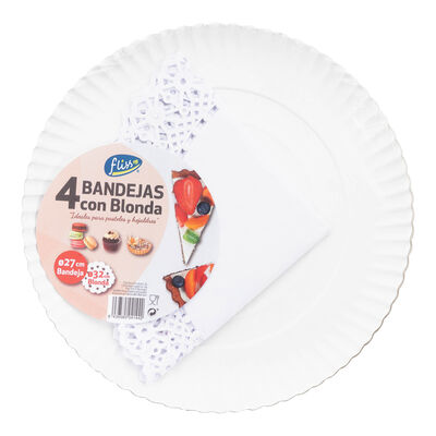 Bandeja cartón+blonda de papel Fliss 4 uds redonda