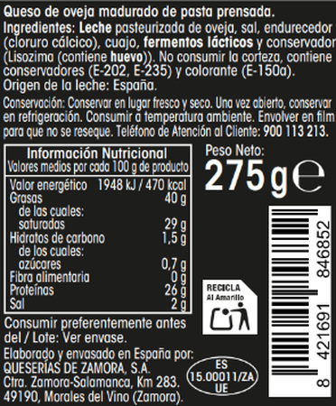 Queso de oveja Alipende cu&ntilde;a 275gr
