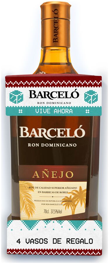 Ron añejo Barceló 70cl + regalo 4 vasos