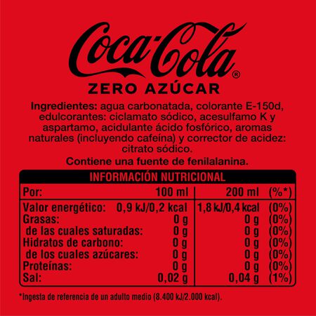 Refresco cola Coca-Cola mini lata 20cl pack 6 zero