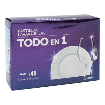 Detergente en pastillas para lavavajillas Lanta 40 unidades todo en uno