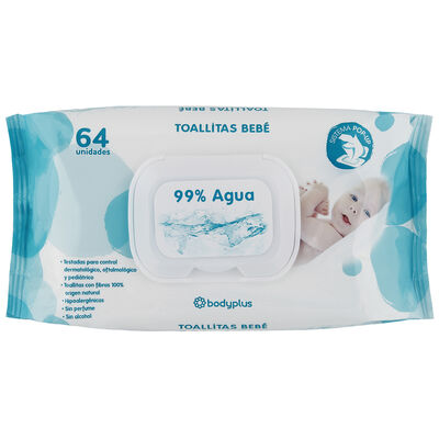 Toallitas beb&eacute; Bodyplus 64 unidades aqua