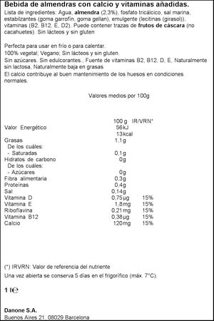 Bebida de almendras sin az&uacute;car Alpro 1l