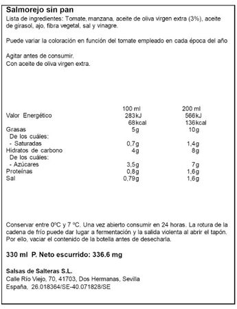 Salmorejo Fresco Sin pan Garc&iacute;a Mill&aacute;n 330ml