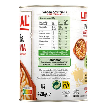 Fabada asturiana con selectos embutidos Litoral 420g