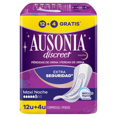 Compresas para pérdidas de orina Discreet Ausonia 12+4 unidades maxi noche