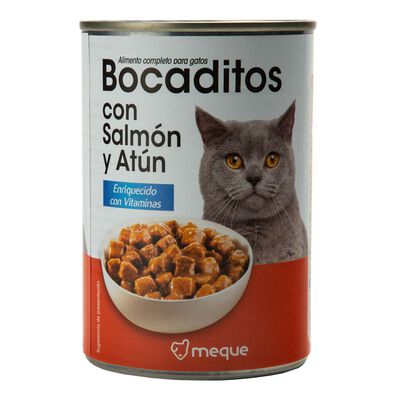 Alimento completo para gatos con salm&oacute;n y at&uacute;n Meque 400g