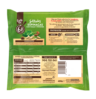 Espinacas Findus 400g con pasas y piñones