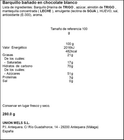 Barquillo bañado en chocolate blanco Mels 280g