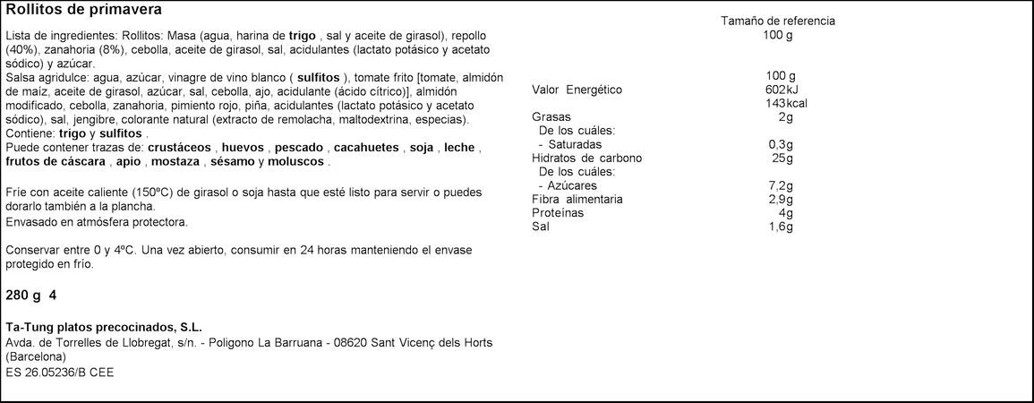 Rollitos primavera Ta-Tung 280g