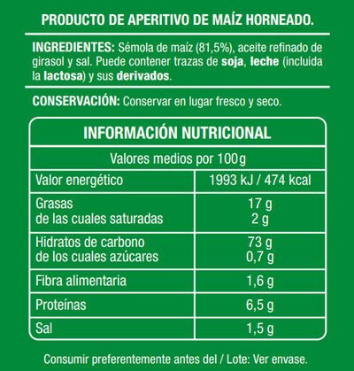 Snack de ma&iacute;z alipenditos 85g