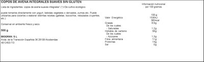 Copos avena integrales sin gluten bio Ecocesta 500g