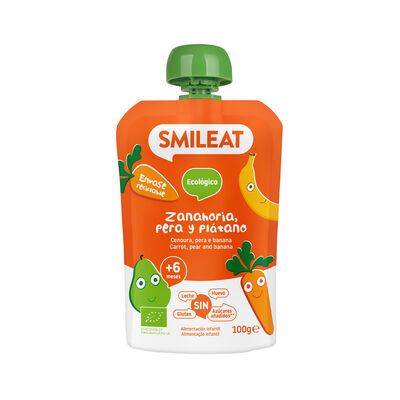 Pouch Smileat zanahoria pl&aacute;tano y pera 6meses 100g
