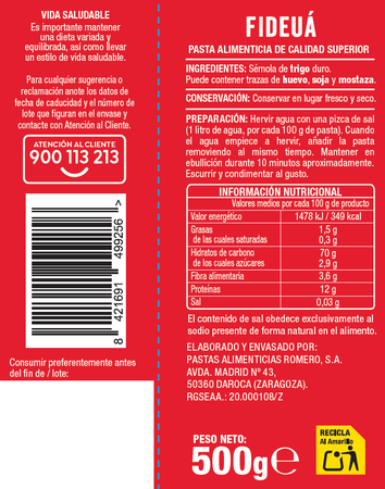 Fideu&aacute; Alipende 500g