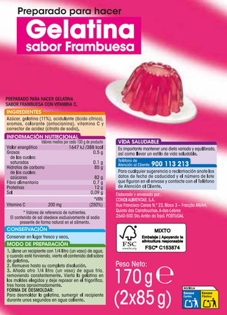 Preparado para hacer gelatina de frambuesa Alipende 2 uds 170g