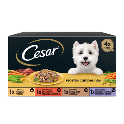 Comida h&uacute;meda perro C&eacute;sar recetas campesinas pack 4 x 150g