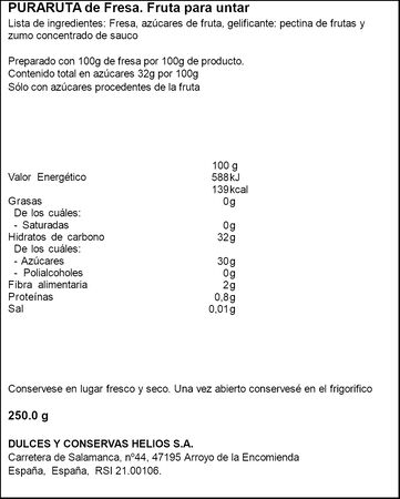 Mermelada de fresa Purafruta Helios 250g