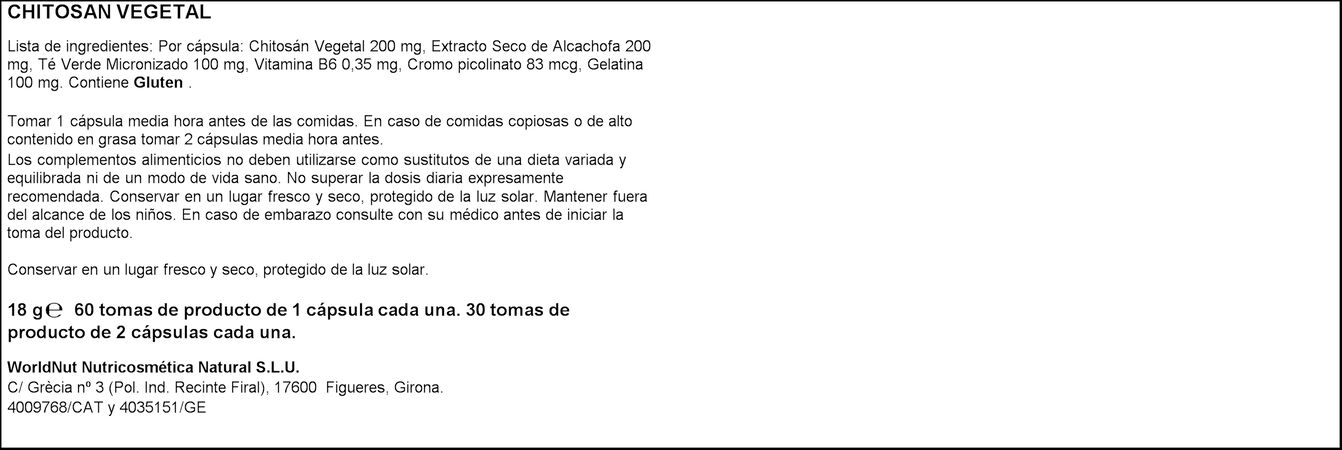 Chitosán vegetal Basic'S 30 cápsulas con alcachofa