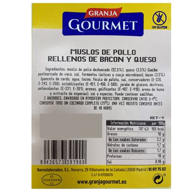Muslo de pollo relleno de bacon y queso 540gr aprox