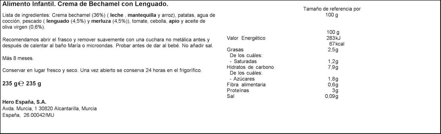 Tarro Hero baby lenguado bechamel desde 8meses 235g