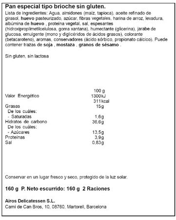 Pan Burguer Brieche Sin gluten Airos 160g